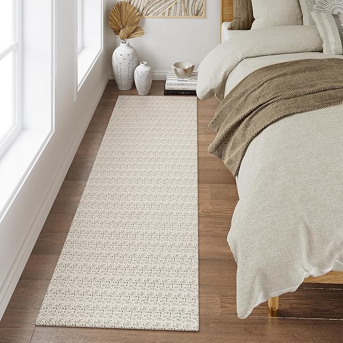 Collive 2x7 Runners Rug for Hallways, Washable Farmhouse Kitchen Runner Rug Boho Non Slip Low-Profile Indoor Entryway Rug, Tan Woven Cotton Bedroom Carpet for Bathroom Doorway