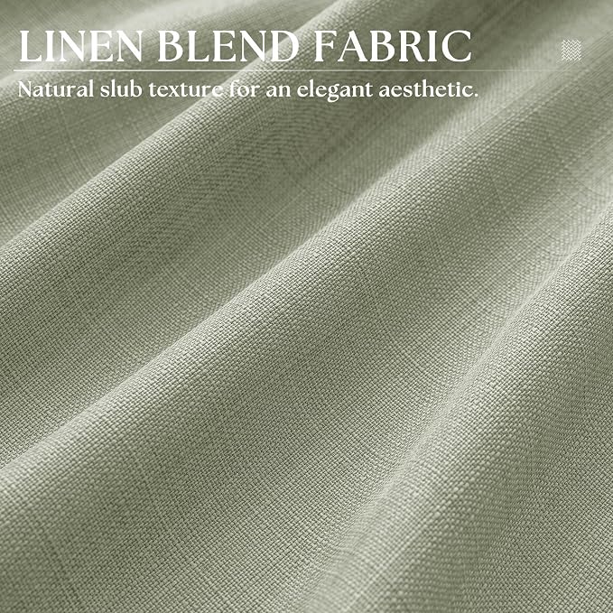 Sage Semi Sheer Linen Curtains for Living Room 96 Inches Long Bronze Grommet Flax Privacy Non See Through Drapes Light Green Boho Neutral Modern 96 Inch Bay Window Bedroom Curtains 2 Panel Set