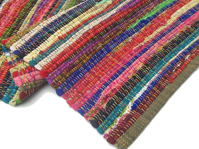 Chardin home - Eco Friendly 100% Recycled Cotton Colorful Chindi Area Rug – 8’x10’, Multi.