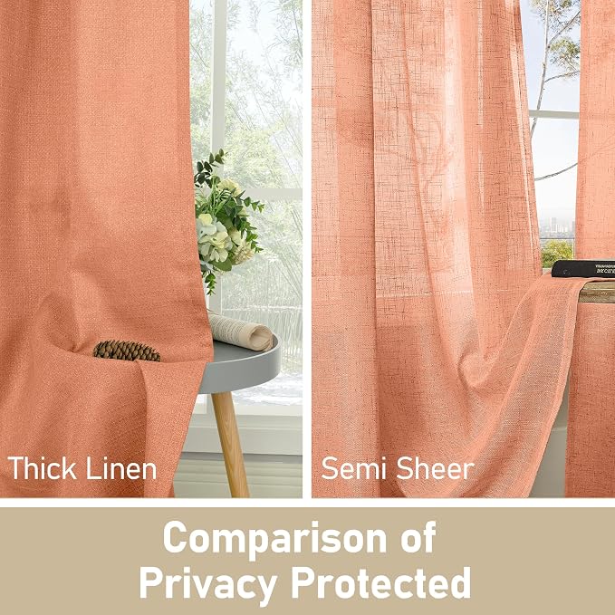 LAMIT Terracotta Linen Curtains 45 Inch Length for Bedroom, Grommet Thermal Curtains Privacy Fall Decor Light Filtering Window Drapes for Living Room, Set of 2 Panels, W52 x L45