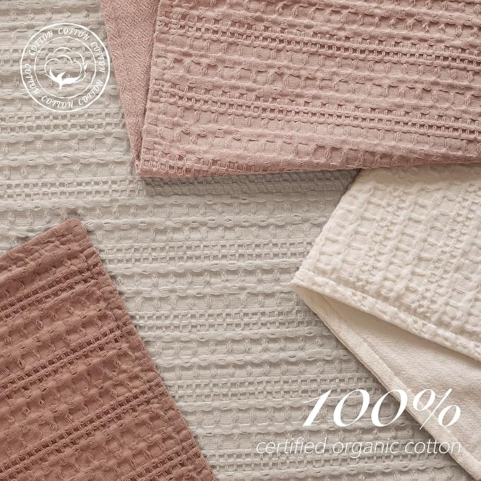Foindtower Set of 2 Decorative Cotton Waffle Weave Throw Pillow Covers Euro Shams Cushion Covers Accent European Pillowcase for Bed Couch Sofa Bedroom Living Room Home Decor 24×24 Inch Dusty Pink