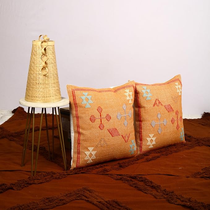 Trade Star 100% Cotton Handwoven Pillowcases Throw Pillow Covers Handloomed Decorative Cushion case Designer Square Pillow Shams 18x18 Inches Set of 2 Designer Cushion Covers