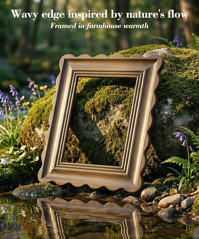 Afuly 5x7 Wooden Picture Frames Rustic Photo Frames Farmhouse Wavy Picture Frame Mid Century Modern Decor 5x7 Frams Living Room Wall and Tabletop, Gifts for Grandma Mom Family