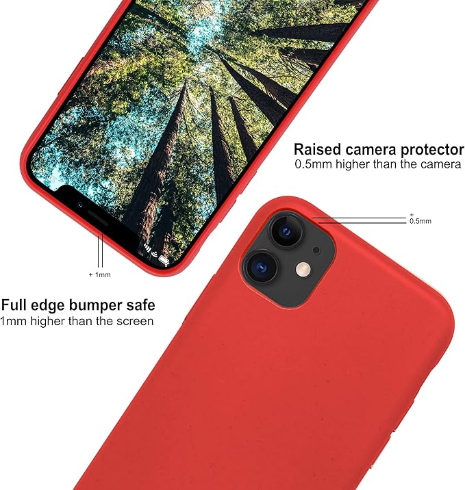 eplanita Eco Mobile Phone Case Compatible with iPhone 11, Plant Fiber, Drop Protection Cover, Durable and Sustainable (for iPhone 11, Red)
