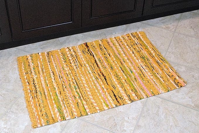 DII Chindi Home Collection Handwoven Multicolor Area Rag Run, 4x6', Mustard Yellow