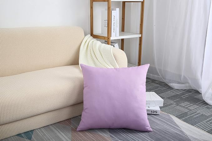 TangDepot Handmade Decorative Solid 100% Cotton Canvas Throw Pillow Covers/Cushion Covers, 45 Colors Available - (16"x16" 2 Pieces, Light Purple Lavende), 2 Count (Pack of 1) | 100% cotton, same-color zip, machine wash & air dry. For living room, bedro...