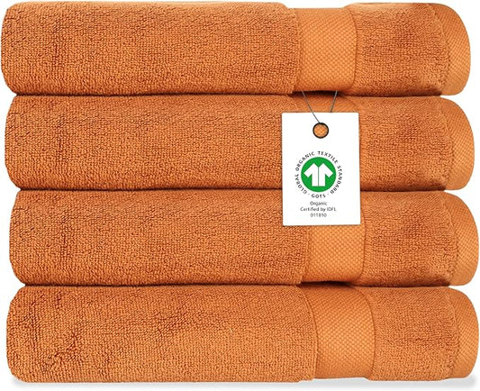 Organic Cotton Luxuriously Plush Bath Sheet Pack of 4 | GOTS & OEKO-TEX Certified | Premium Hotel Quality Towels | Feather Touch Technology|650 GSM Long Staple|Soft, Quick Dry & Ultra-Absorbent