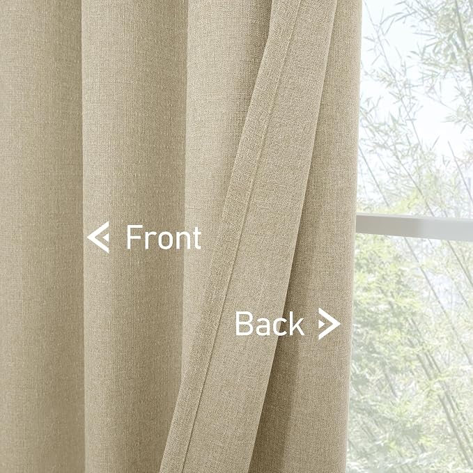 LAMIT Camel Linen Curtains for Bedroom, 90 inches Grommet Thermal Insulated Thick Burlap Farmhouse Curtains Noise Reducing Window Treatment Drapes for Living Room, Set of 2 Panels, W52 x L90