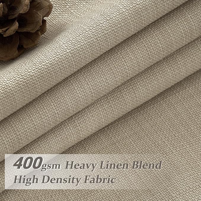 Pleated Natural 90 Inch Blackout Curtains for Dining Room 2 Panels Set, Rustic Farmhouse Pinch Pleat Linen Soundproof Curtain Thermal Room Darkening 2 Layer Thick Drapes 40"W x 90"L(Hooks & Back Tab)
