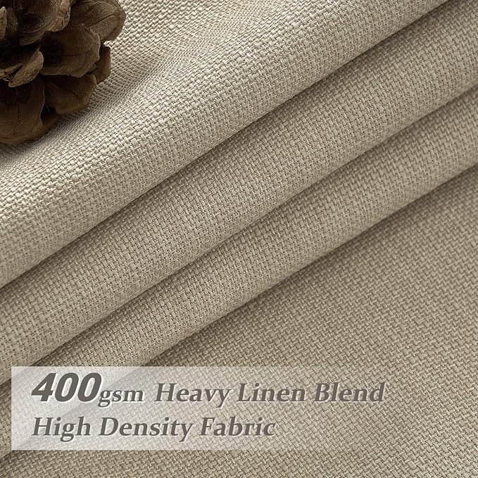 Natural Linen Double Layer Blackout Dining Room Curtains 72 Inches Long, Memory Trained Pinch Pleated Soundproof Light Block Boho Windows Drapes Thermal Insulated 6FT Length Heavy Curtain 2 Panels Set