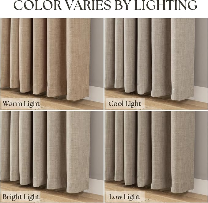 Taupe Linen 100 Inch Curtains 2 Panels for High Ceiling Living Room Thick Flax Drapes Grommet Semi Sheer Privacy Modern Farmhouse Curtains 100 Inch Long for Bedroom Large Window Patio Sliding Door