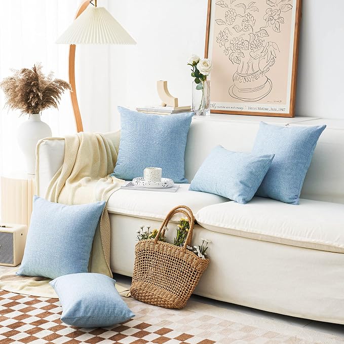 Home Brilliant Lined Burlap Linen Decorative Pillowcases Oblong Cushion Cover for Bench, 2 Pack, 12" x 20", Light Blue
