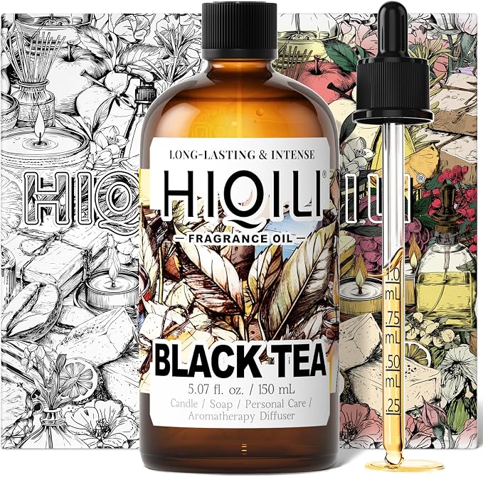 HIQILI Black Tea Fragrance Oil for Diffuser, Car Air Freshener - 5.07 Fl Oz | Long-Lasting Hotel Scent, Candle & Soap Making Supplies, Pet Safe, Graduated Dropper Included