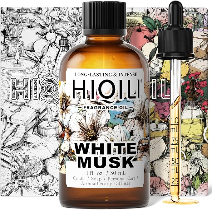 HIQILI White Musk Fragrance Oil, Musk Perfume for Women - 1 Fl Oz | for Candle & Soap Making Supplies and Perfect for Home, Car Diffuser Use, Add to Pillow Scented Spray - 30 ML