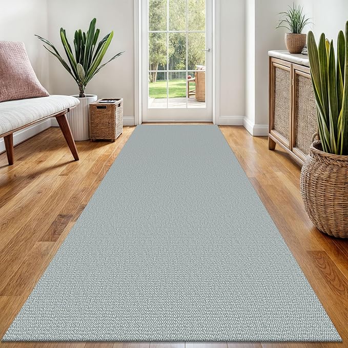 EARTHALL Washable Runner Rug 3x8 Ft Non Slip Runners for Hallways Wide Cotton Rubber Backed Kitchen Runner Braided Indoor Floor Carpet for Entryway, Hallway, Kitchen, Bedroom, Turquoise/Gray