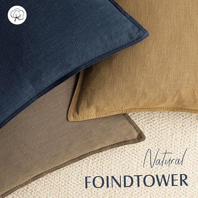 Foindtower Pack of 2, Decorative Linen Soild Throw Pillow Covers Soft Accent Cushion Case Boho Farmhouse Pillowcase for Chair Couch Sofa Bedroom Living Room Home Decor 18 x 18 Inch Honey Mustard