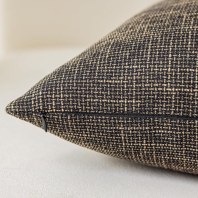 Kevin Textile Linen European Throw Pillow Sham Super Soft Star Cushion Cover for Bench, 20"x20" (50x50cm), Black Gold