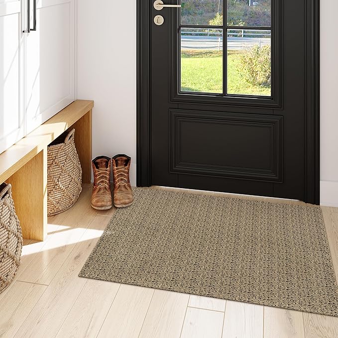 Collive 2x3 Washable Small Rugs for Entryway, Cotton Woven Front Door Mat Boho Bedroom Rug Farmhouse Throw mats, Black/Natural Non-Slip Kitchen Carpets for Bathroom Indoor Entrance