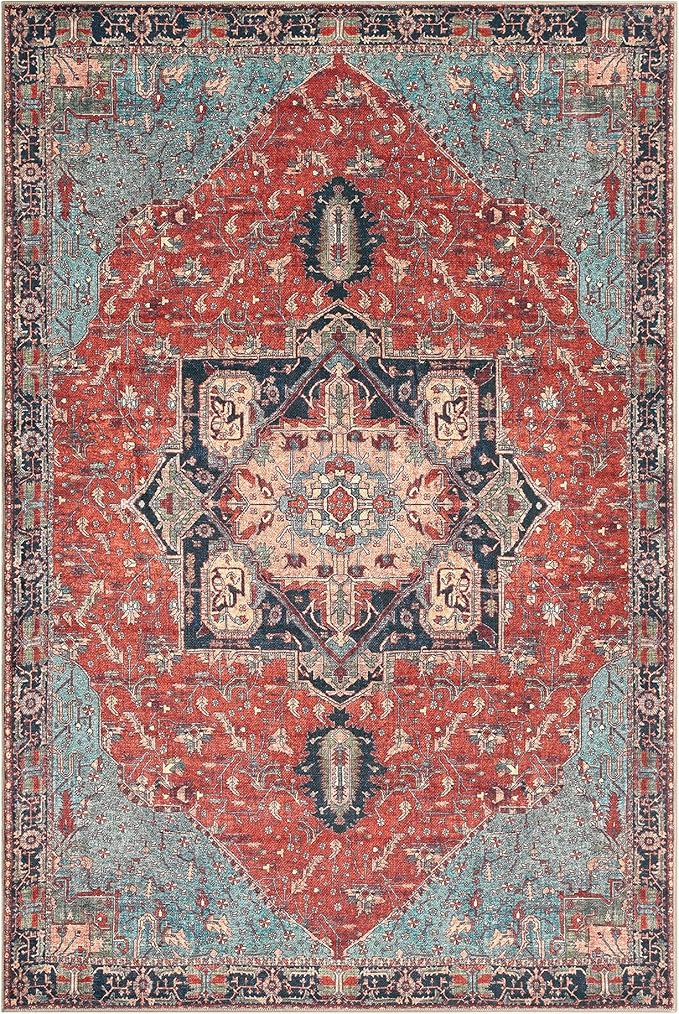 Keen Home Design 6x9 Rug - Machine Washable Area Rug with Non-Slip Backing, Ideal for Living Room, Dining Room, Bedroom - Vintage, Easy Clean, Durable, Low Pile Rug - (6' x 9')