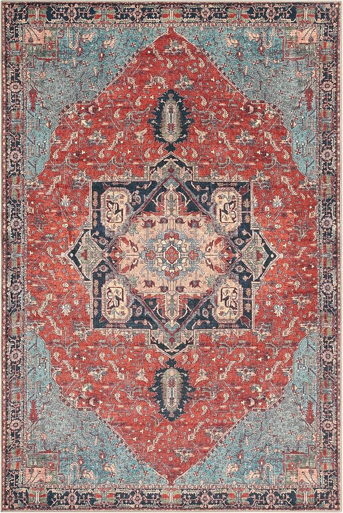 Keen Home Design 8x10 Rug - Machine Washable Area Rug with Non-Slip Backing, Ideal for Living Room, Dining Room, Bedroom - Vintage, Easy Clean, Durable, Low Pile Rug - (8' x 10')