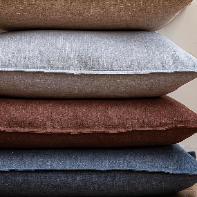 Foindtower Pack of 2, Decorative Linen Soild Throw Pillow Covers Soft Accent Euro Cushion Case Farmhouse Neutral Pillowcase for Chair Couch Sofa Bedroom Living Room Home Decor 26 x 26 Inch Dark Blue