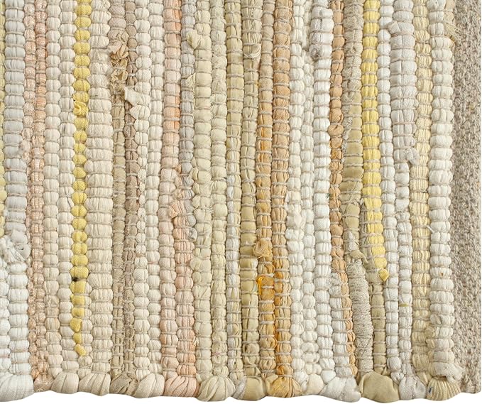 Handmade Cotton Chindi Rug Runner Area Rag Washable Recycled Rugs for Home Décor, Living Room and Bedroom (Beige, 4X6 Feet)