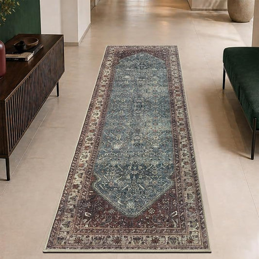 Keen Home Design 30"x84" Rug - Machine Washable Runner Rug with Non-Slip Backing, Ideal for Hallway, Entryway, Kitchen, Laundry Room - Vintage, Easy Clean, Durable, Low Pile Rug - (2'6" x 7')