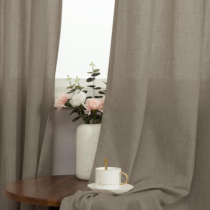 Pitalk Taupe Linen Curtains 72 Inches Long 2 Panels Grommet Privacy Added Thick Flax Not See Through with Light Filtering Retro Window Drapes Burlap Neutral Curtains for Bedroom Living Room W52 x L72