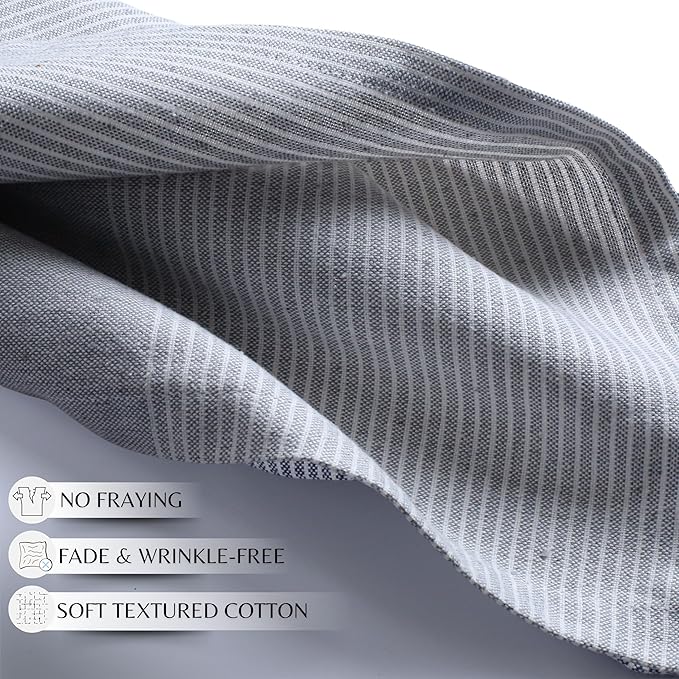 Ramanta Home Cloth Napkins Set of 12 18x18 Inches - Spring Basket Decor Block Striped Dinner Napkins for Easter Farmhouse Wedding, Washable Soft Cotton Durable Table Linen for Everyday Use - Grey