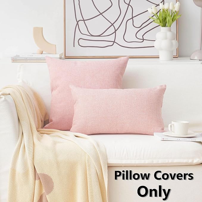 Home Brilliant Set of 2 Pillow Covers 26x26 Decorative Linen Large Square Throw Pillow Covers Soft Euro Shams for Bed, Baby Pink, 26 x 26 inches(66cm)