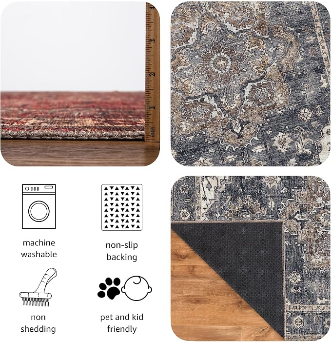 Keen Home Design 6x9 Rug - Machine Washable Area Rug with Non-Slip Backing, Ideal for Living Room, Dining Room, Bedroom - Vintage, Easy Clean, Durable, Low Pile Rug - (6' x 9')