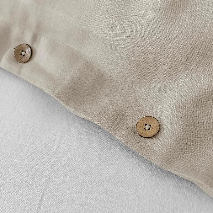 EVERLY 100% Pure Linen Duvet Cover Set Full Size 80X90Inch 3pcs (1 Duvet Cover,2 Pillowcases) Soft and Breathable for All Season with Coconut Button Closure, Suitable for Hot Sleepers-Linen-Full