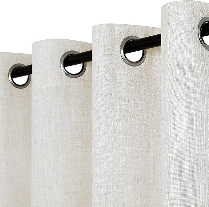Natural Linen Curtains 96 Inches Long for Patio Living Room 2 Panel Set Semi Sheer Privacy Covering Light Filtering Cream Beige Boho Farmhouse Bay Window Curtain for Bedroom 8FT Length Ivory Off White