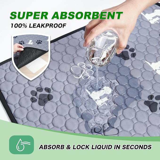 WanpeeGoo Washable Pee Pads, Puppy Pee Pad for Dogs, 2 Pack Absorbent Reusable Training Dog Pads Pet Puppy Pads, Non-Slip Potty Pads for Whelping, Playpen, Crate, Bed, Grey 36"x36"