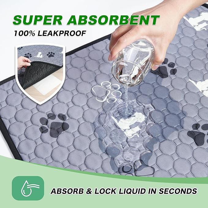 WanpeeGoo Washable Pee Pads, Puppy Pee Pad for Dogs, 2 Pack Absorbent Reusable Training Dog Pads Pet Puppy Pads, Non-Slip Potty Pads for Whelping, Playpen, Crate, Bed, Grey 18"x24"