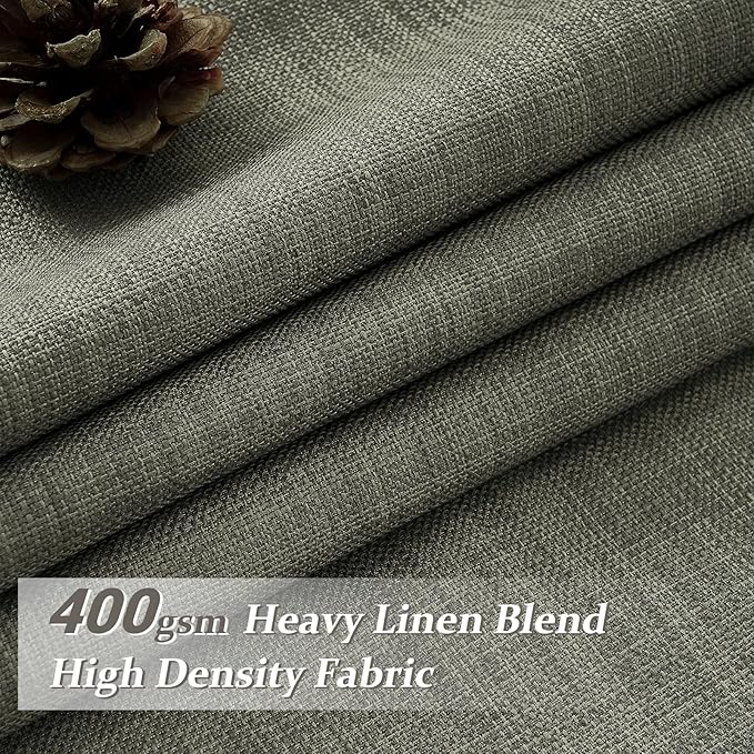 Memory Trained Pinch Pleated Blackout Linen Blend Dual Layer 78 Inches Curtains for Sliding Glass Door, Greenish Grey Thermal Soundproof Farmhouse Window Drapes with Back Tab 40W x 78L 2 Panels Set