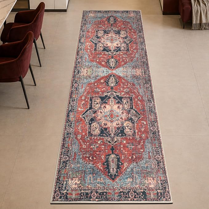 Keen Home Design 30"x120" Rug - Machine Washable Runner Rug with Non-Slip Backing, Ideal for Hallway, Entryway, Kitchen, Laundry Room - Vintage, Easy Clean, Durable, Low Pile - (2'6" x 10')