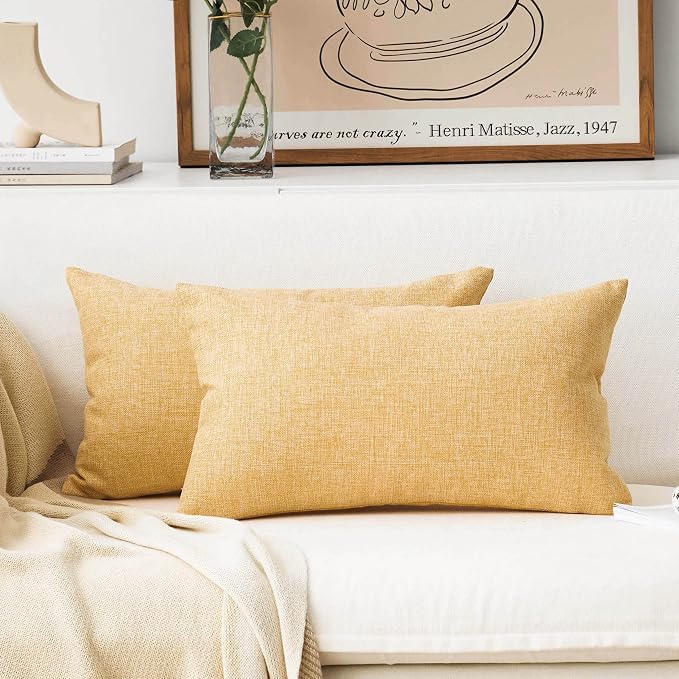 Home Brilliant Lined Burlap Linen Pillow Covers Cushion Cover Throw Pillow Covers for Sofa Bed Summer Decor, 12"x20" 30x50cm, Set of 2, Yellow