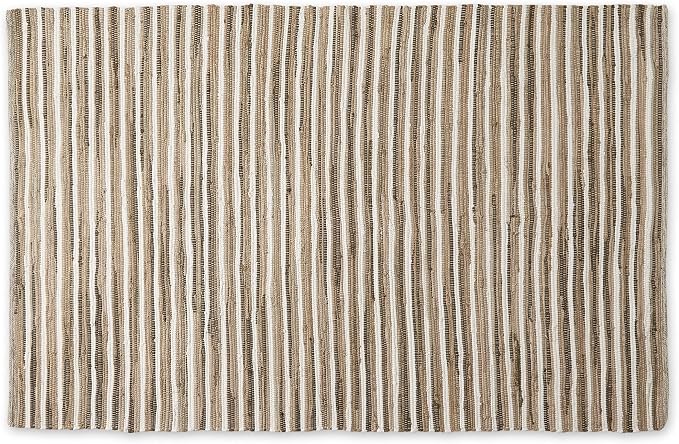 DII Chindi Home Collection Cotton Handwoven Slim Stripe Area Rag Rug, 4x6', Taupe