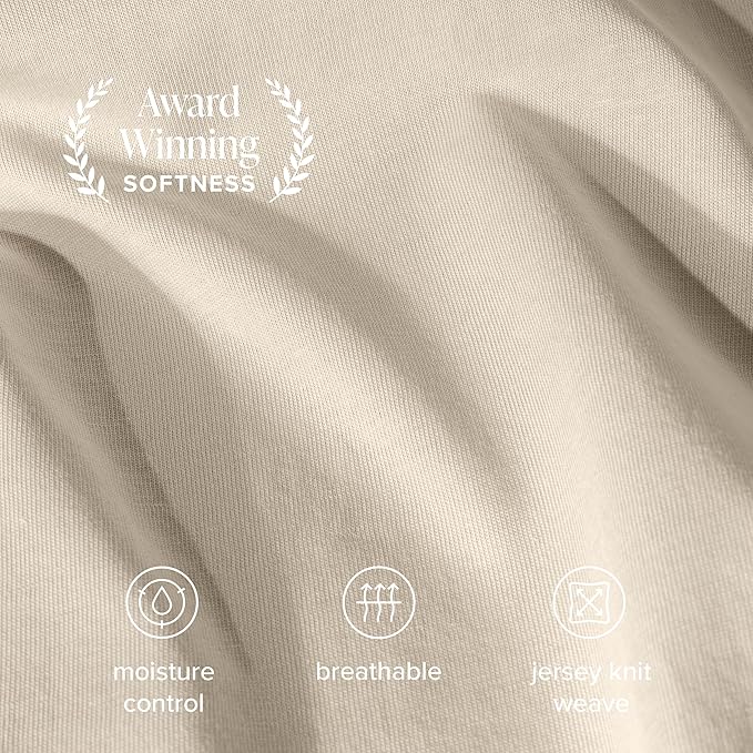 Bare Home 100% Organic Cotton Jersey Sheet Set, Ultra Soft, 100% Cotton - Sheet Set & Pillowcases - Deep Pocket Bed Sheets (Queen, Sand)