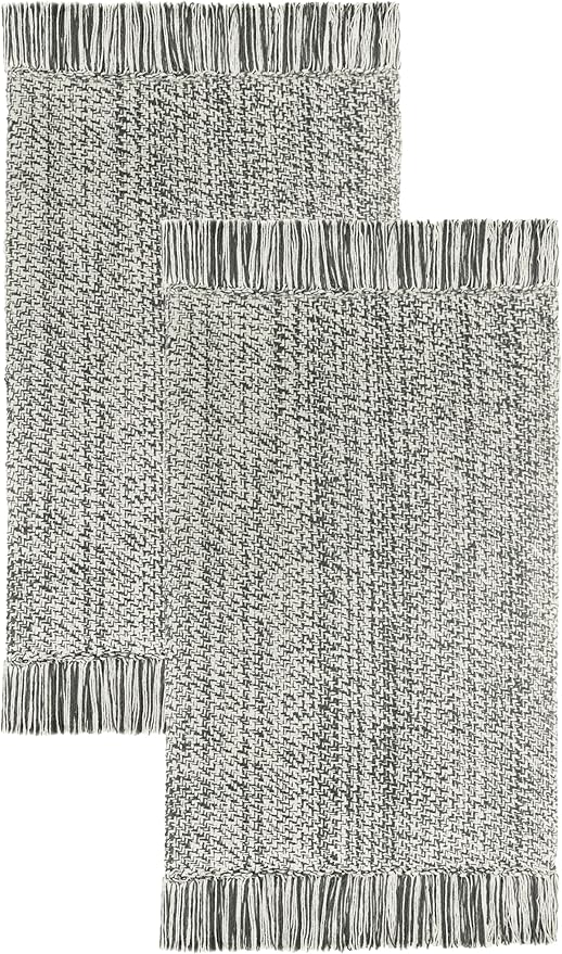 COTTON CRAFT Woven Area Rug - 2 Pack Reversible Boho Farmhouse Rustic Cotton Throw Rug Carpet with Fringe - Machine Washable Mat for Bedroom Living Room Entryway Bathroom - 22x34 - Grey Natural