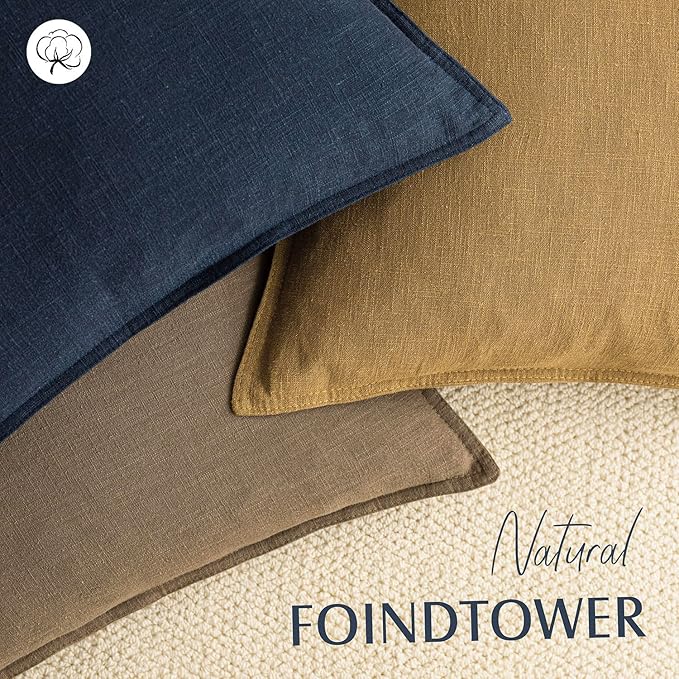 Foindtower Pack of 2, Decorative Linen Soild Throw Pillow Covers Soft Accent Cushion Case Boho Farmhouse Neutral Pillowcase for Chair Couch Sofa Bedroom Living Room Home Decor 16 x 16 Inch Light Brown