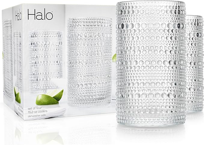 Glaver's Hobnail Drinking Glasses, Set of 4 Clear Vintage Beaded Glass Cups, 15 Oz. Cocktail Drinking Glassware Set, For Water Juice, Smoothies. Home, Dinner, Bar uses.