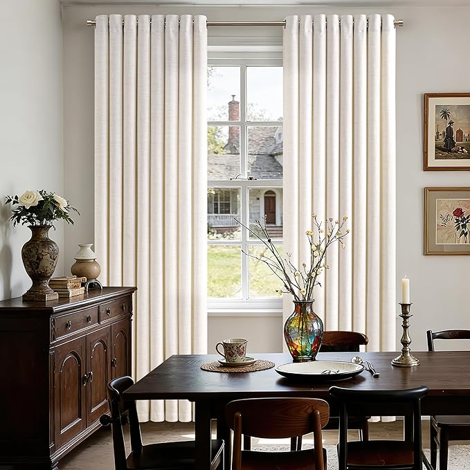 Semi Sheer Natural Linen Curtains 63 Inch Length 2 Panels Set Ivory Cream Colored Light Filtering Bronze Grommet Drapes Flax Linen Privacy Boho Farmhouse Curtain for Kitchen 52x63