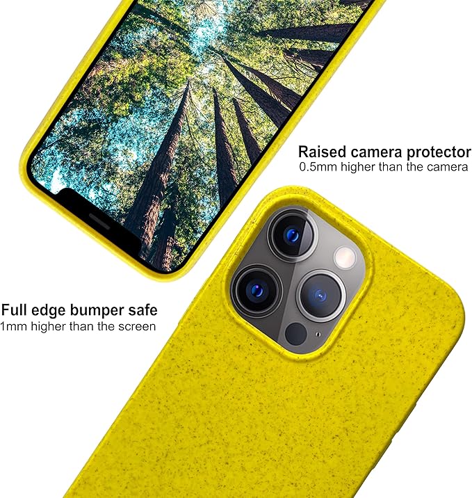 eplanita Eco Mobile Phone Case Compatible with iPhone 13 Pro, Plant Fiber, Drop Protection Cover, Durable and Sustainable (for iPhone 13 Pro, Yellow)