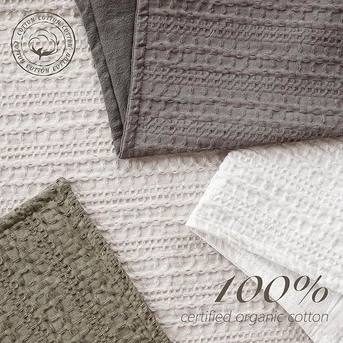 Foindtower Set of 2 Decorative Cotton Waffle Weave Throw Pillow Covers Euro Shams Cushion Covers Accent European Pillowcase for Bed Couch Sofa Bedroom Living Room Home Decor 20×20 Inch Taupe Gray