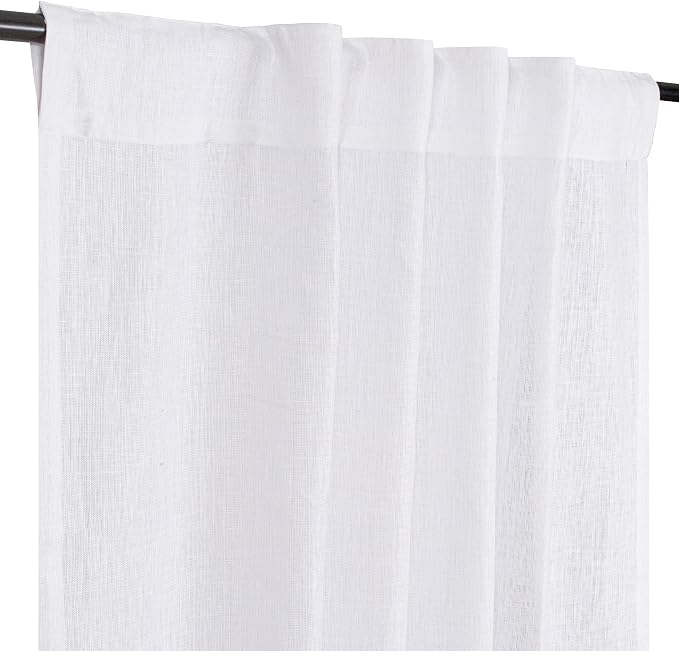 Bedding Craft White Cotton Tab Top Curtain Panels for Bathroom Window, 50x84 inch – Modern Farmhouse Style, Light Filtering, Machine Washable – Ideal for Thanksgiving, Christmas & Everyday Decor
