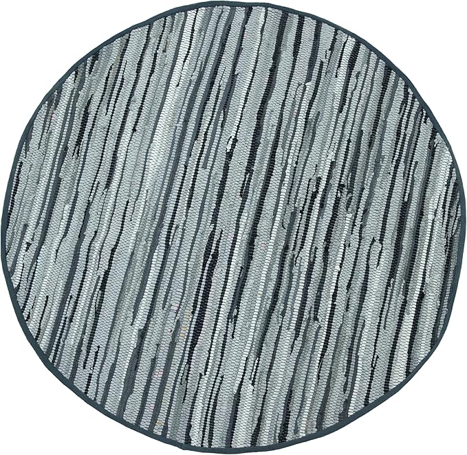 Cotton Hand Woven Chindi Area Rug 4 Feet Round - Charcoal, Reversible Large Durable Indoor Décor Carpet Ideal for Bedroom, Living Room, Nursery | Grey Soft Farmhouse Circle Floor Mat for Home Space