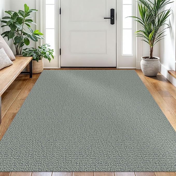 EARTHALL Washable Area Rug 4x6 Ft Non Slip Rugs for Entryway Braided Throw Rugs with Rubber Backing Bedroom Carpet Cotton Entry Rug Woven Floor Carpets for Bedroom Dining Room Living Room, Green/Grey