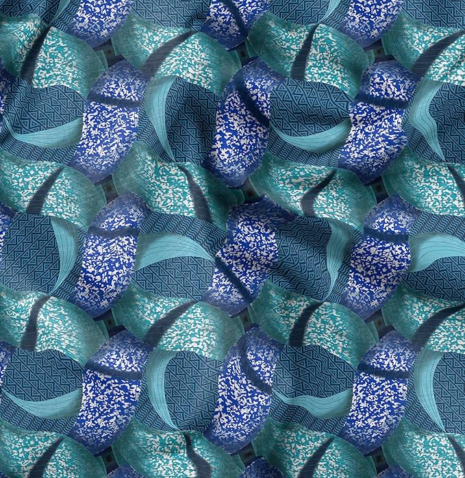Soimoi Heavyweight Cotton Poplin Fabric Material, Blue - African Printed - 42" Inch Width, Natural Cotton Material for Quilt Making, Dresses, Skirts, Pajamas, Pillowcases, Tablecloths, Kurtis, 1 Yard